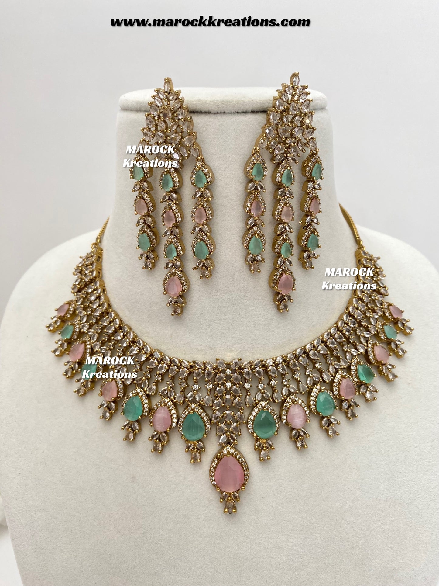 Naima Antique Gold American diamond Statement Necklace set