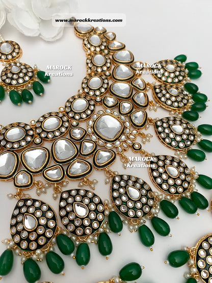 Trendy Uncut Kundan Green Statement Necklace set/Bridal set