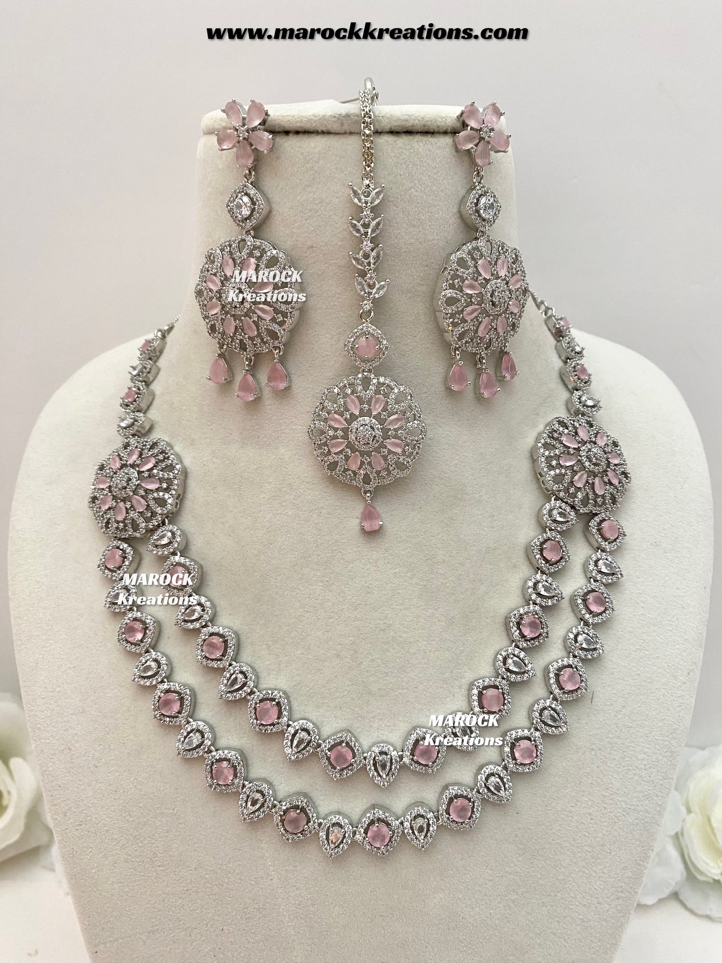 Shiba Silver American Diamond double layer Necklace set