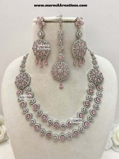 Shiba Silver American Diamond double layer Necklace set
