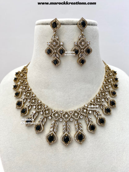 Maliha Antique Gold American Diamond Statement Necklace set