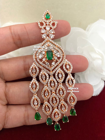 Rose Gold/Green American Diamond Earrings