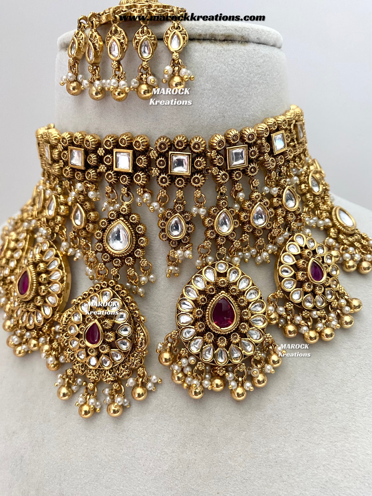 Menika Premium Quality Gold plated statement Necklace set/Bridal set