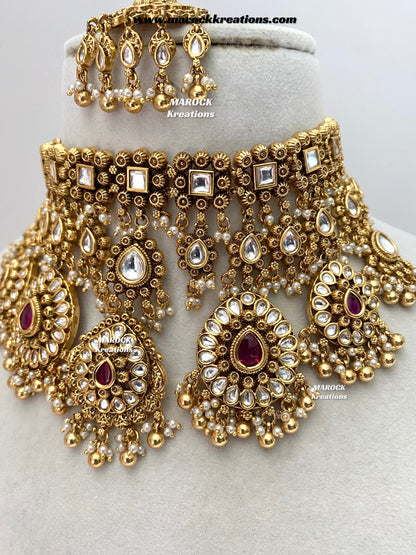 Menika Premium Quality Gold plated statement Necklace set/Bridal set