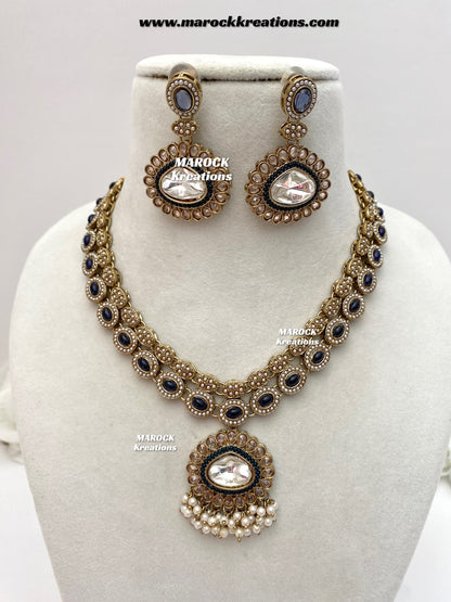 Nadira Kundan Polki double layer Necklace set