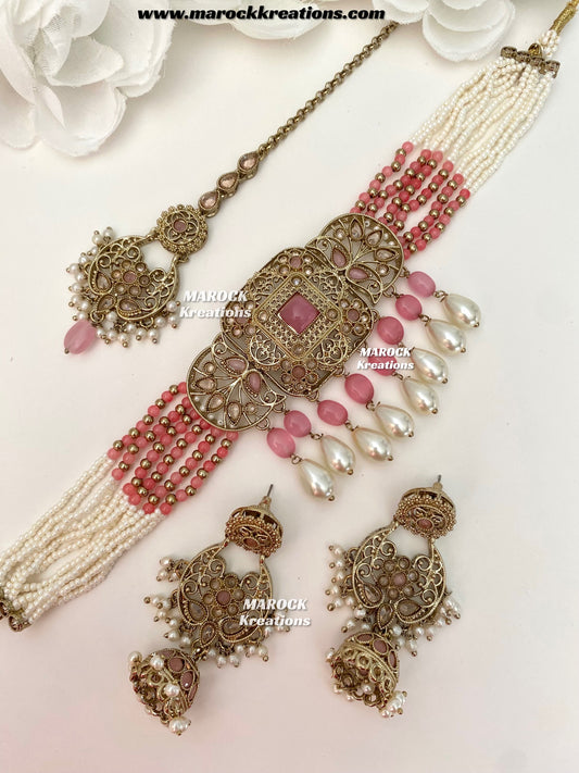 Naila Antique Gold Polki Choker set