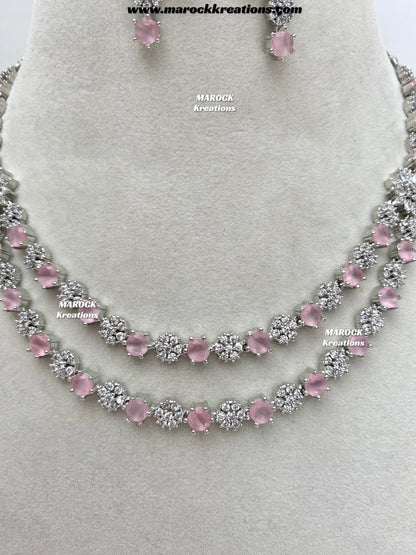 Sumra Silver American Diamond Double layer Necklace set  on