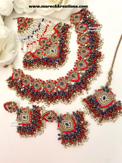 Aisha Antique Gold Pakistani Necklace set with Passa