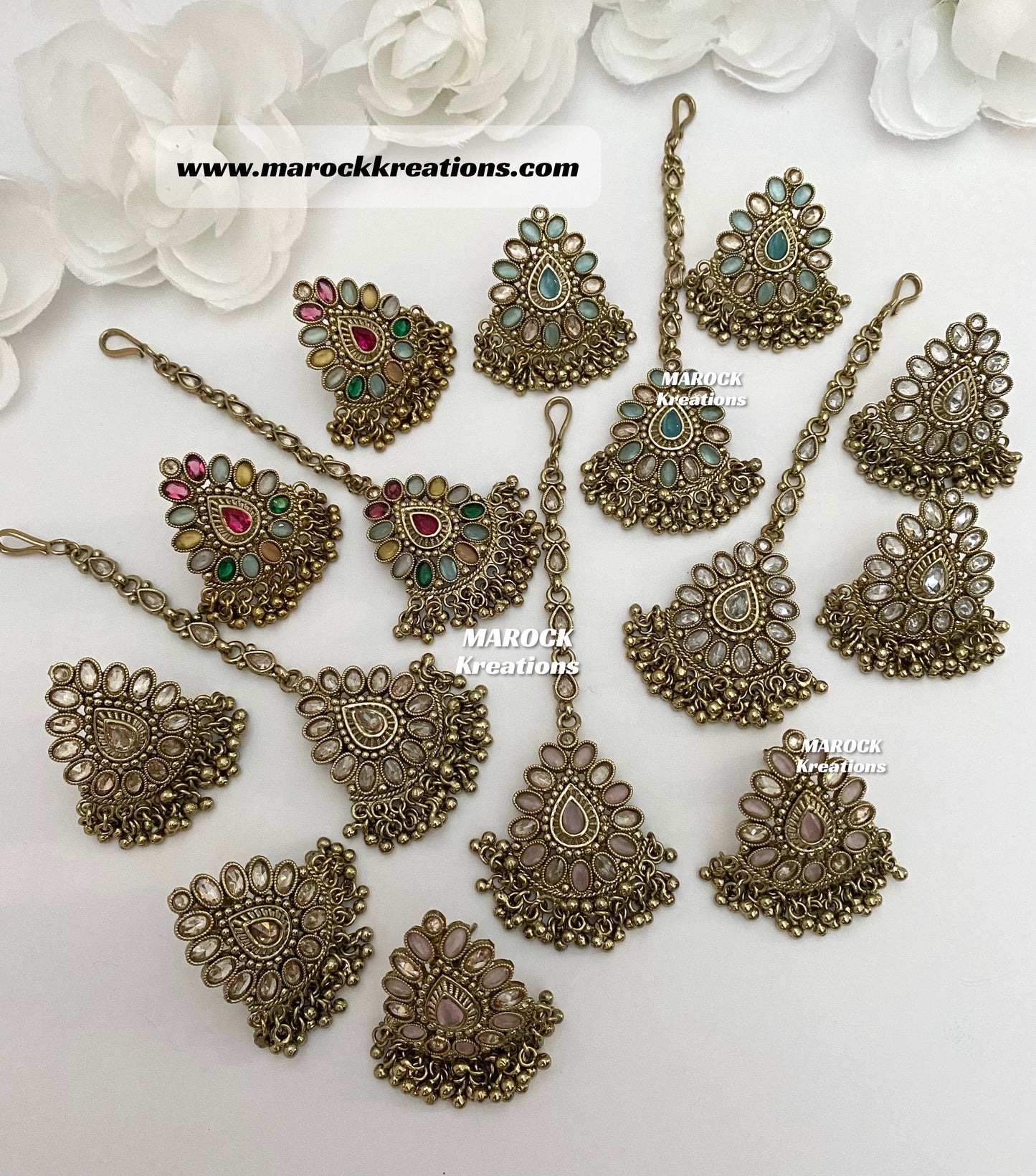 Antique Gold Polki Studs/Earrings and tikka set