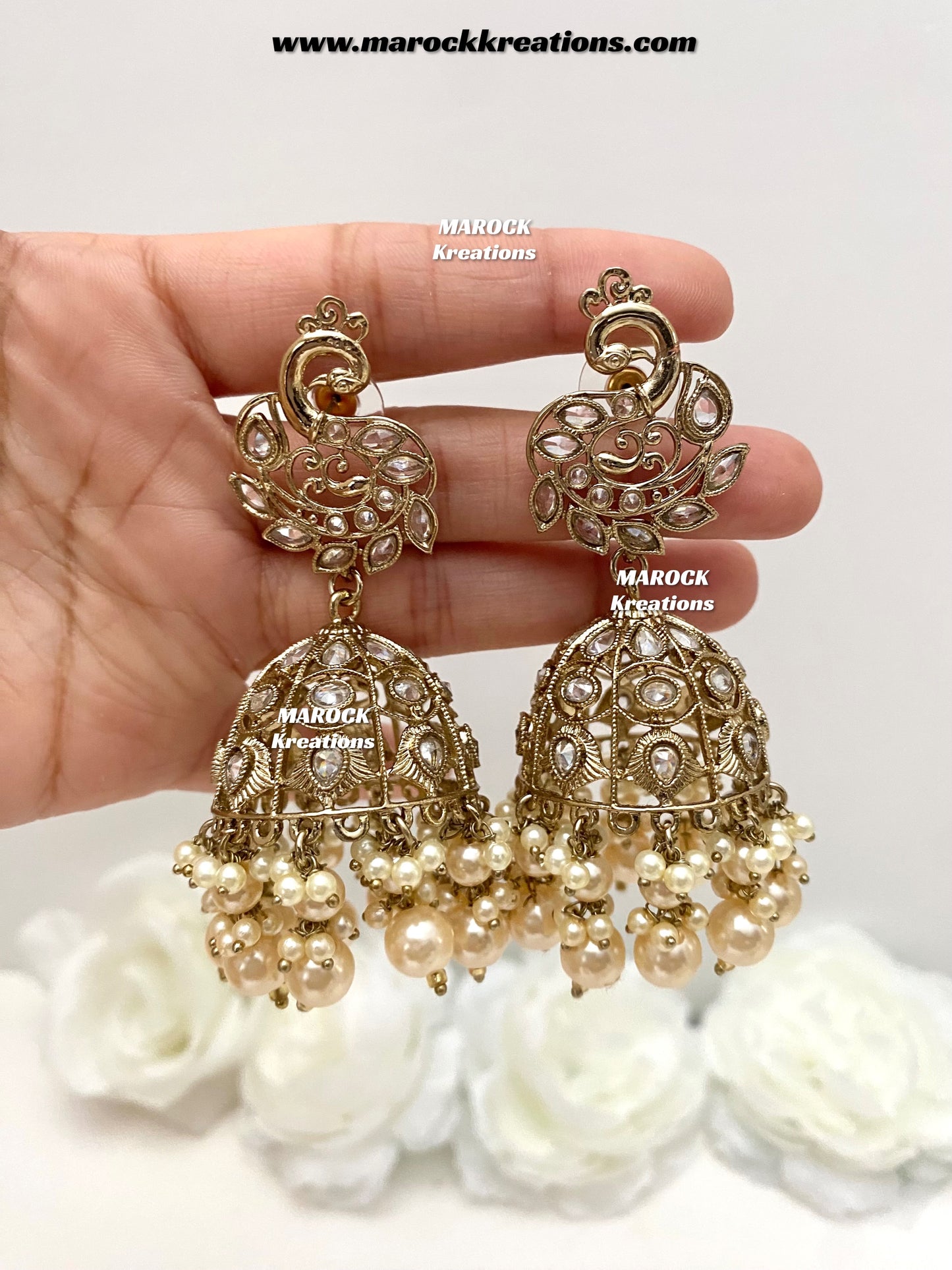 Antique Gold Polki Jhumki Earrings