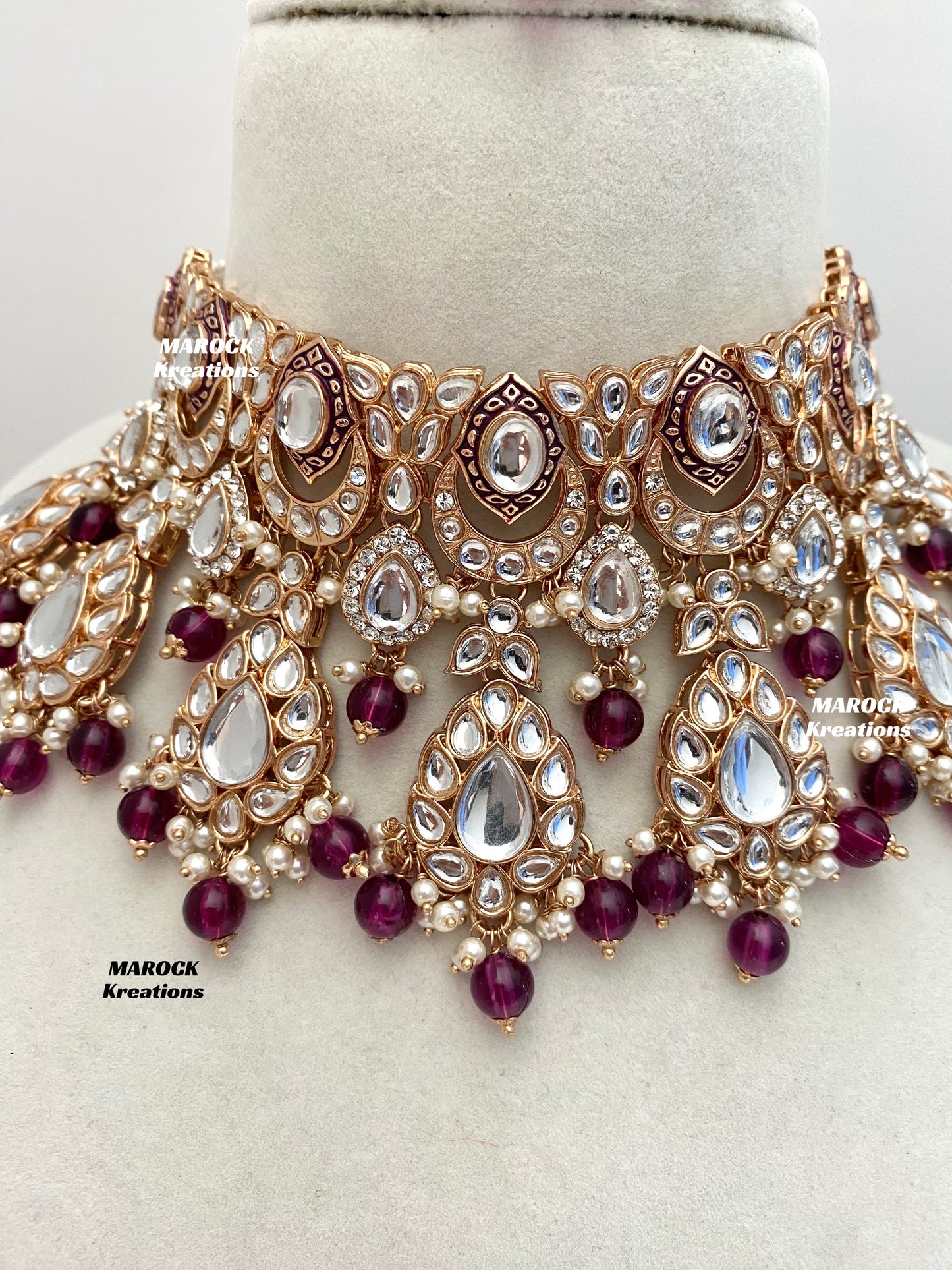 Kaniz Premium Quality Rose Gold Kundan Meenakari Choker/Necklace set