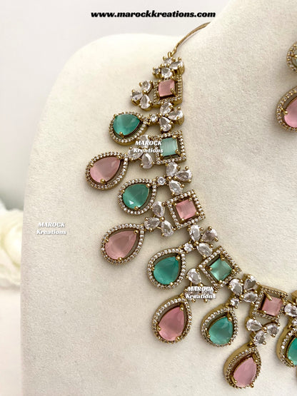Erona Antique Gold American Diamond Statement Necklace set