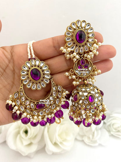 Premium Quality Kundan Jhumki Earrings and tikka sets