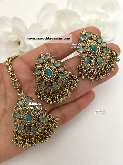 Antique Gold Polki Studs/Earrings and tikka set