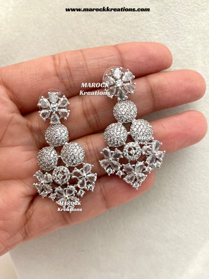 Kristin Silver American Diamond triple layer Necklace set