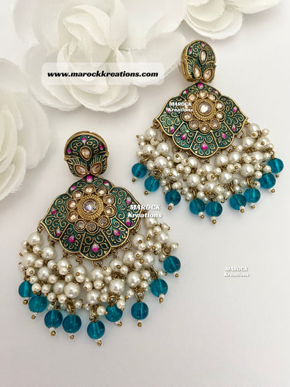 Premium Quality Polki Meenakari Statement Earrings