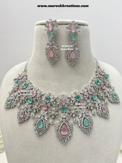 Austin Silver American Diamond Necklace set