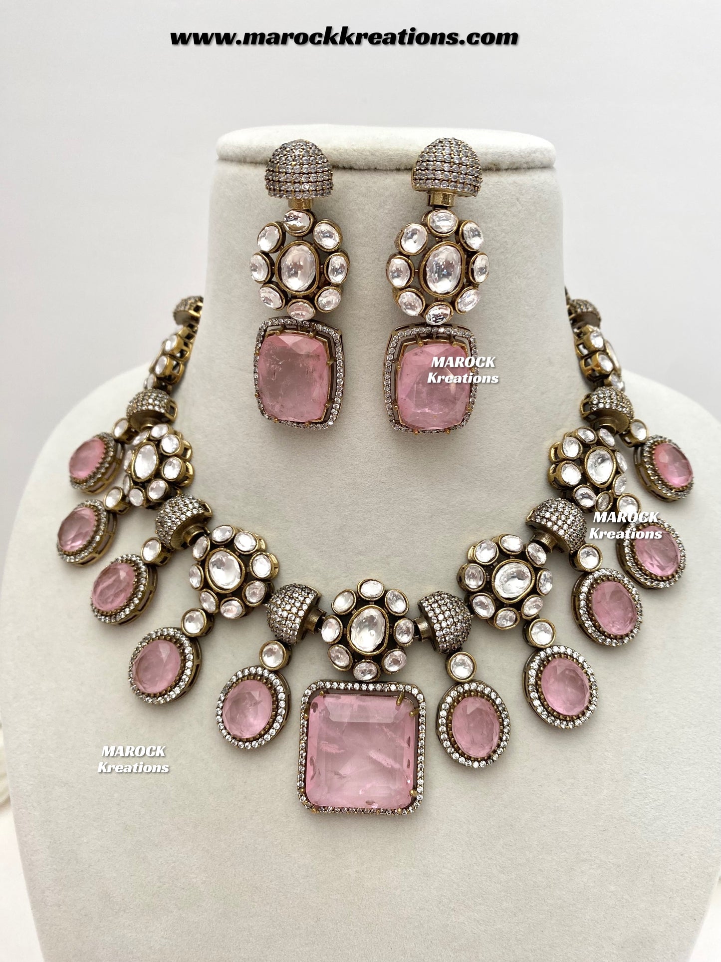 Harnaaz Victorian Moissanite Kundan with doublet stones exclusive Necklace set