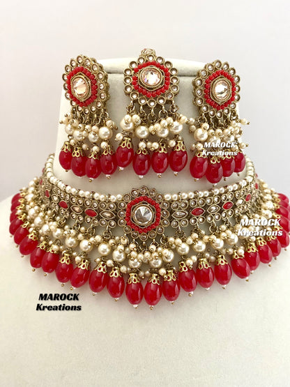 Antique Gold Polki choker sets