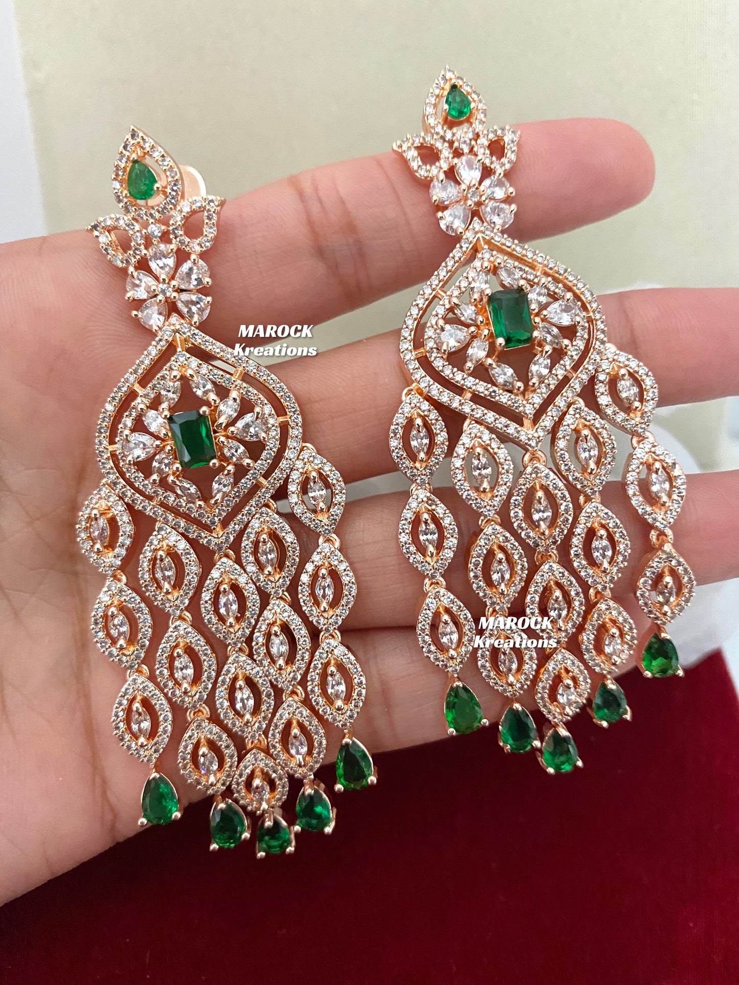 Rose Gold/Green American Diamond Earrings