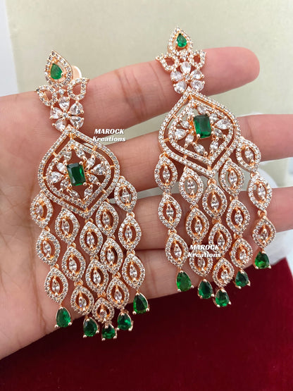 Rose Gold/Green American Diamond Earrings