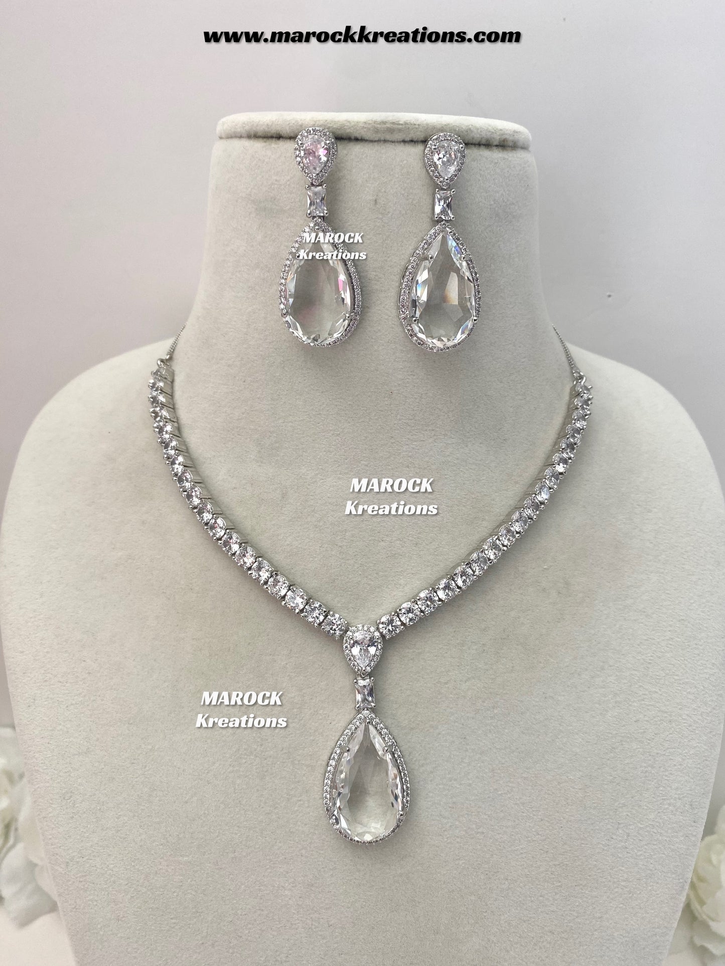 Ambreen Silver American Diamond Necklace set