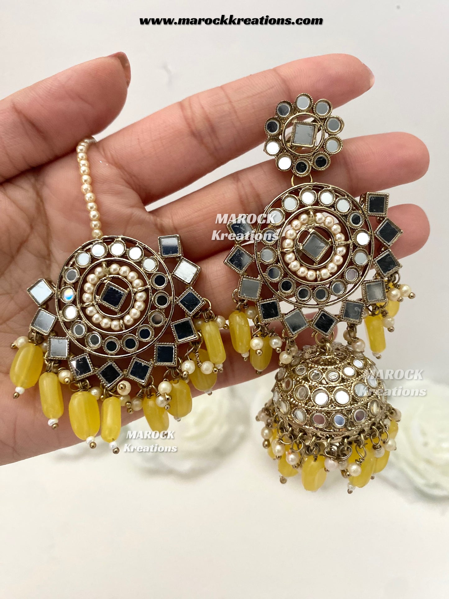 Aariya Premium Quality Mirror Earrings and tikka set