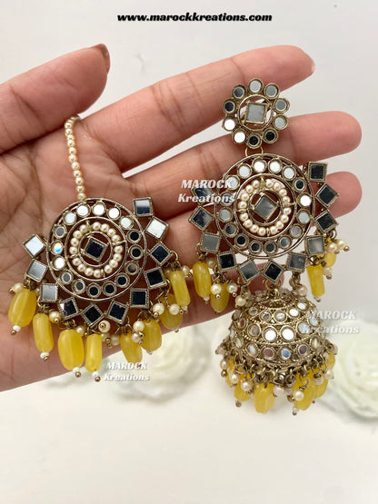 Aariya Premium Quality Mirror Earrings and tikka set