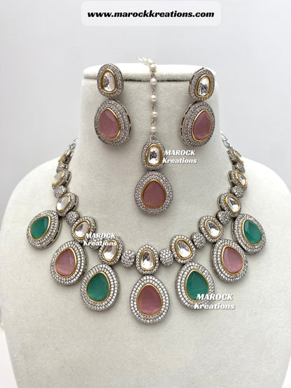 Evelyn Tyani inspired Premium Quality dual tone Kundan Necklace set