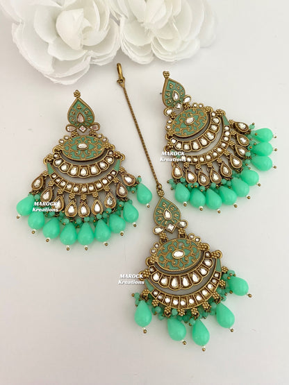 Premium Quality Kundan Meenakari Statement Earrings and tikka sets