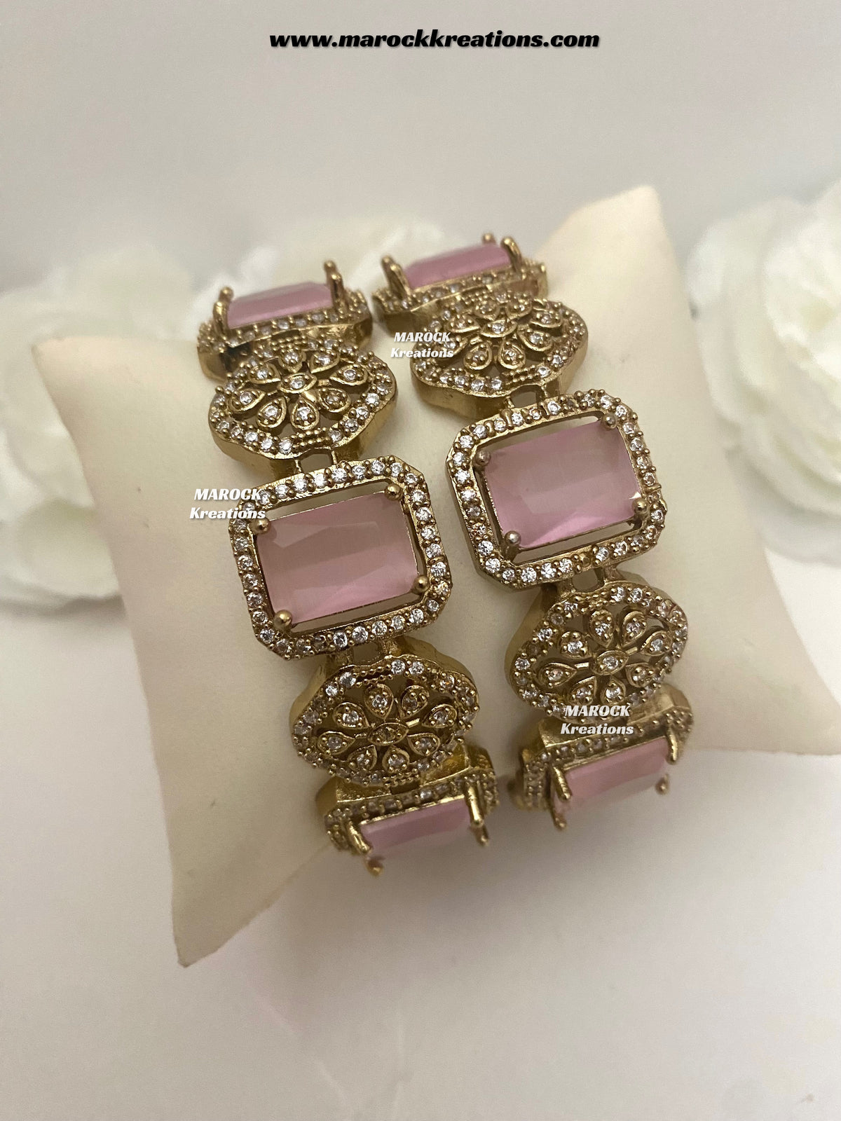 Trispa Antique Gold American Diamond Statement Bangles/Kade