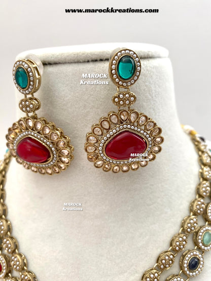 Nadira Kundan Polki double layer Necklace set