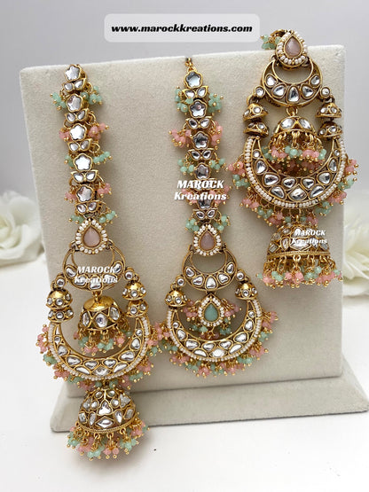 Premium Quality Kundan Oversized Statement Jhumki Earrings and tikka set