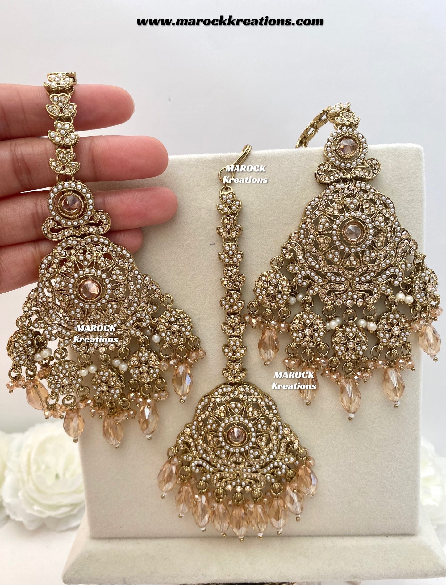 Sumona Polki Earrings (attached saharey) and tikka set