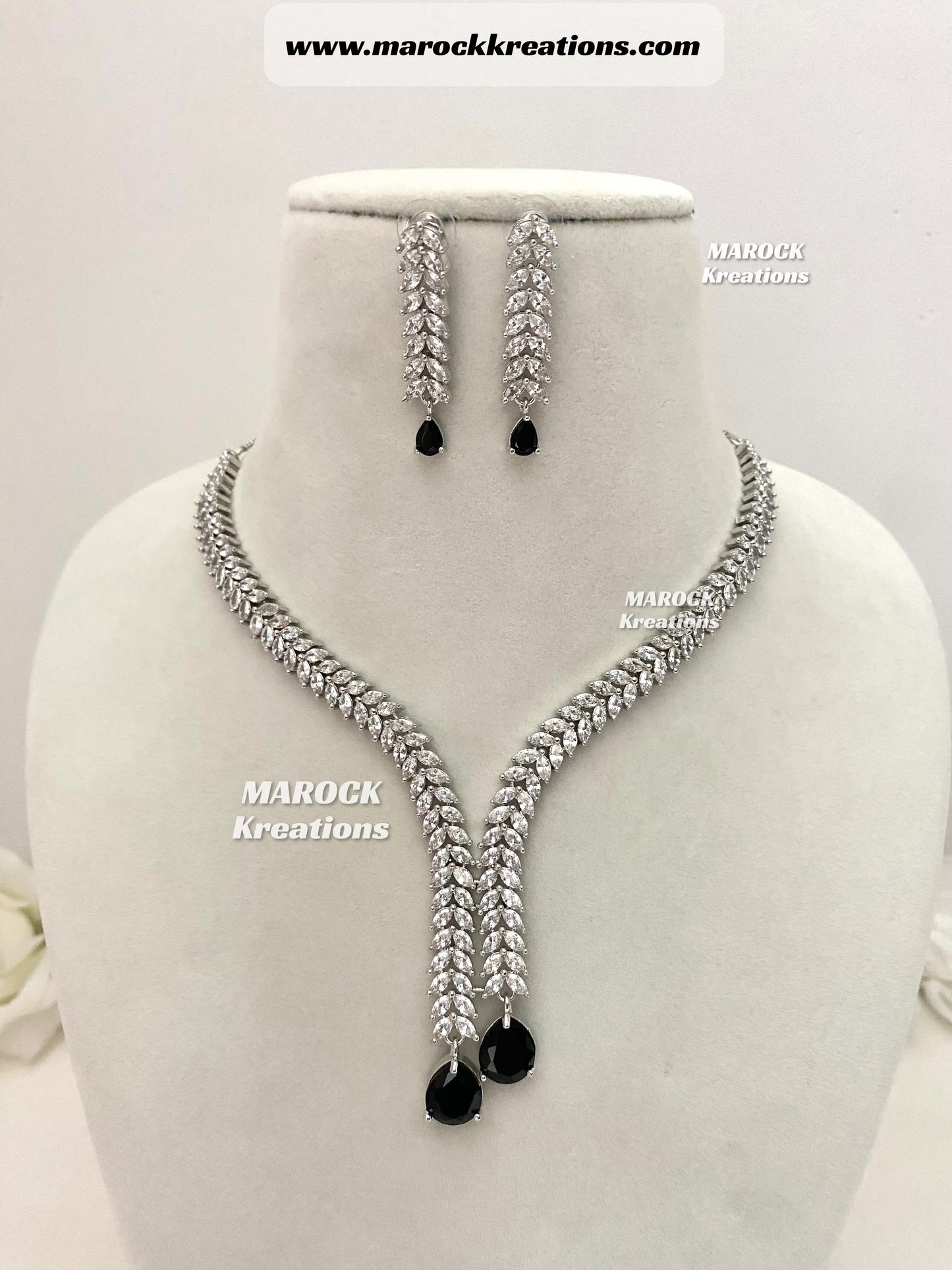 Ava Silver base American Diamond Necklace set