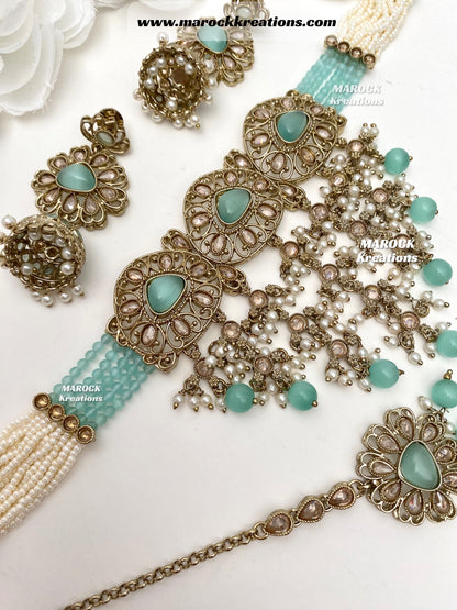 Amaira Antique Gold Polki choker set