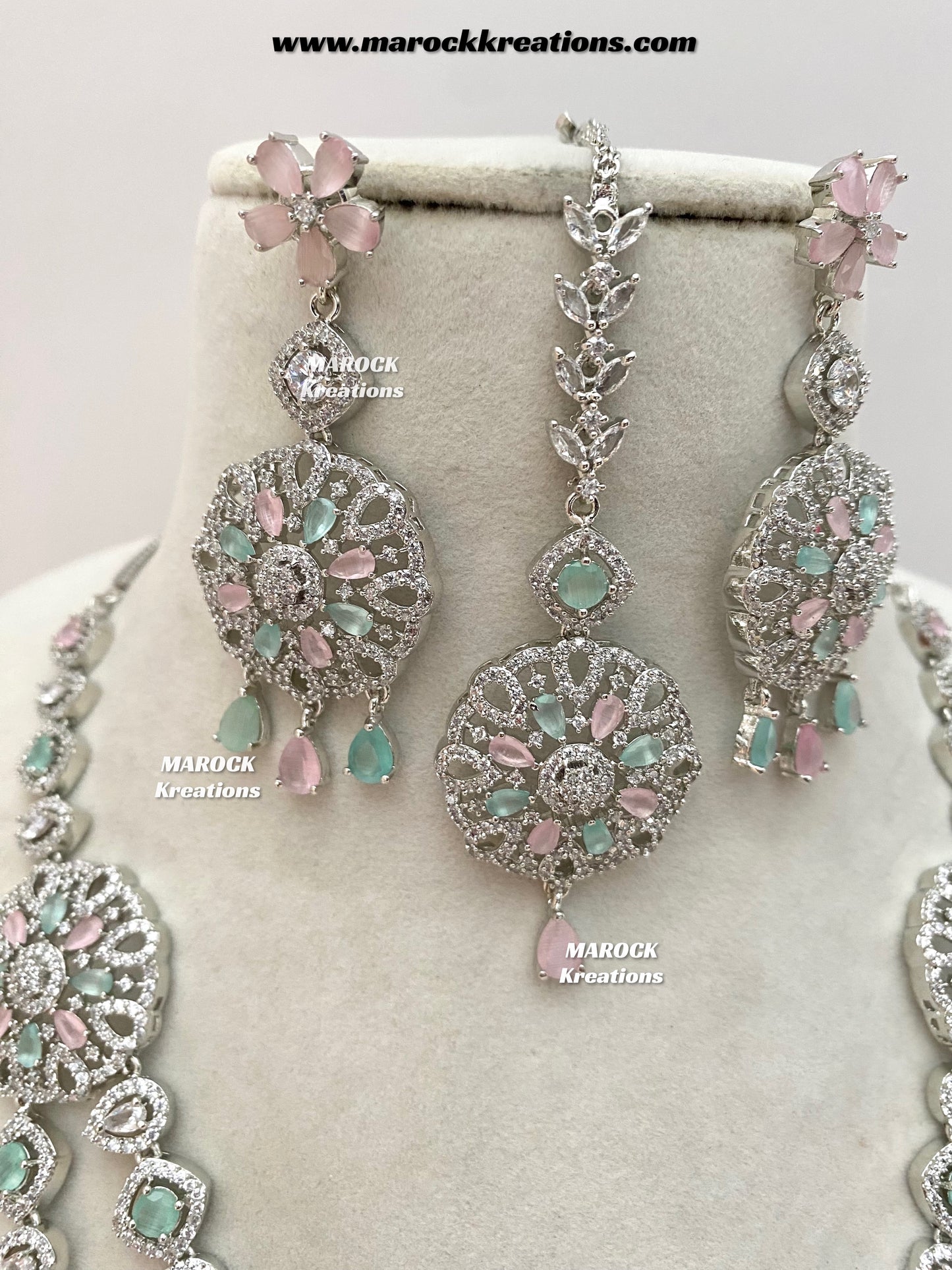 Shiba Silver American Diamond double layer Necklace set