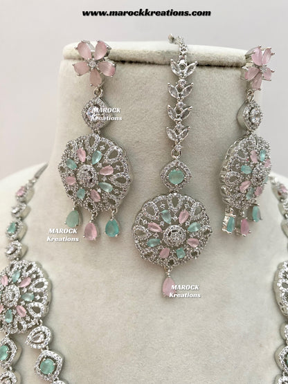 Shiba Silver American Diamond double layer Necklace set