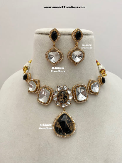 Kalpana Premium Quality Moissanite Kundan and doublet stone Statement Choker set