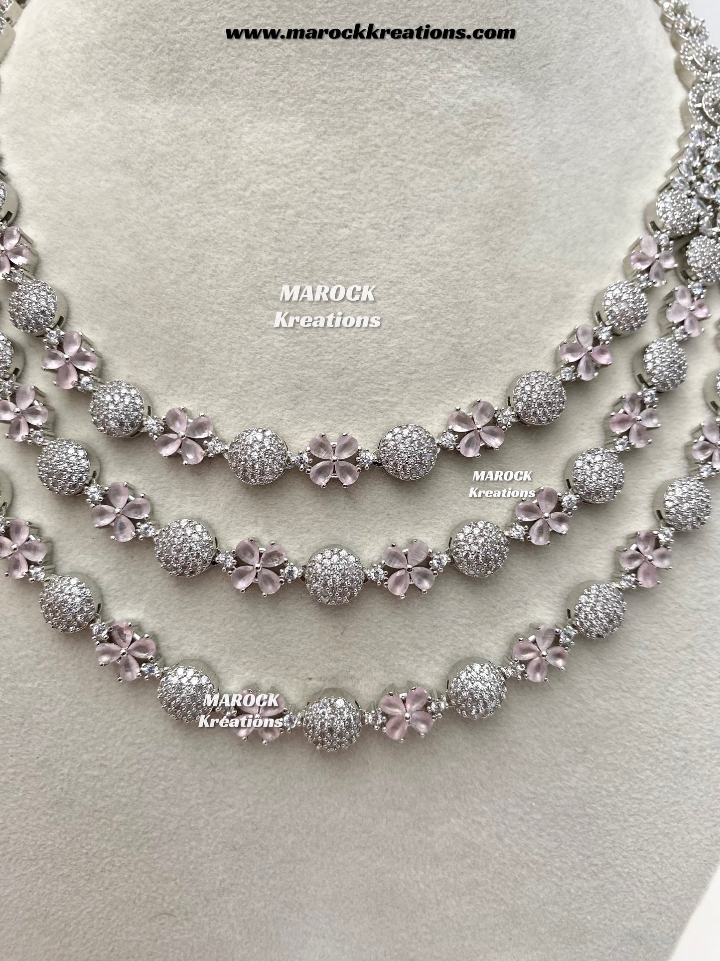 Kristin Silver American Diamond triple layer Necklace set