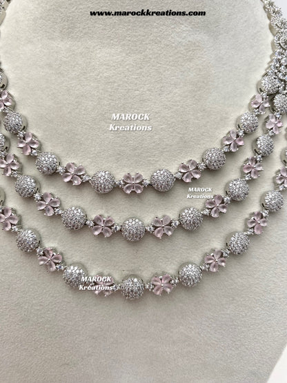 Kristin Silver American Diamond triple layer Necklace set