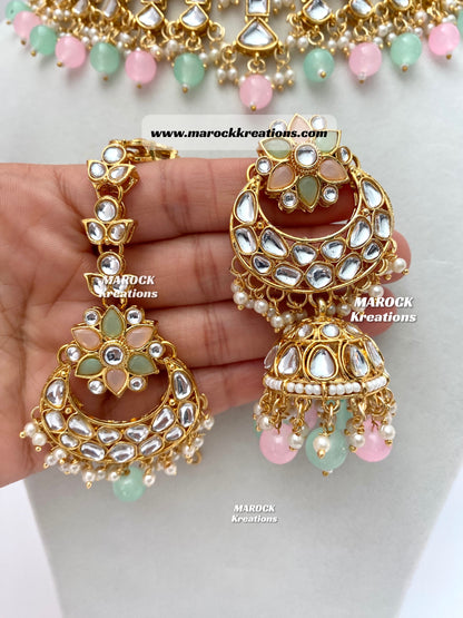 Statement Kundan Necklace set comes with Jhumki Earrings and Tikka