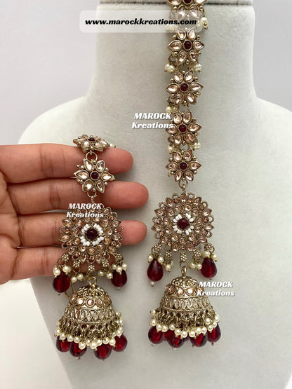 Bollywood style Polki Bahubali Jhumki Earrings comes with saharey