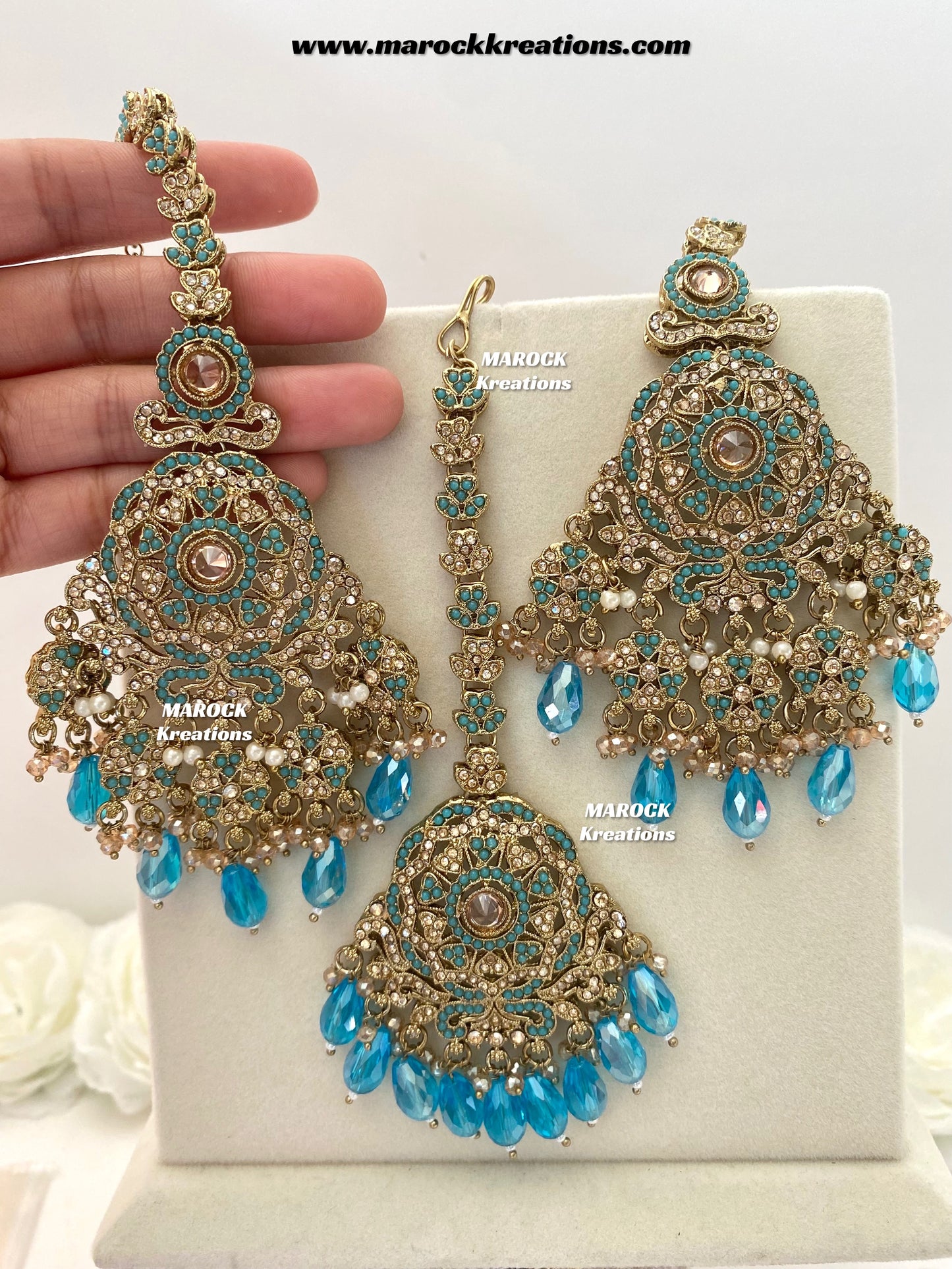 Sumona Polki Earrings (attached saharey) and tikka set