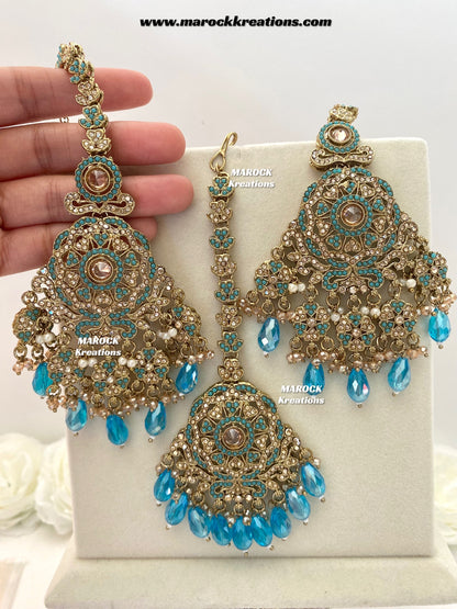 Sumona Polki Earrings (attached saharey) and tikka set