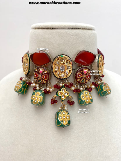 Palak Premium Quality Kundan Meenakari Statement Choker set