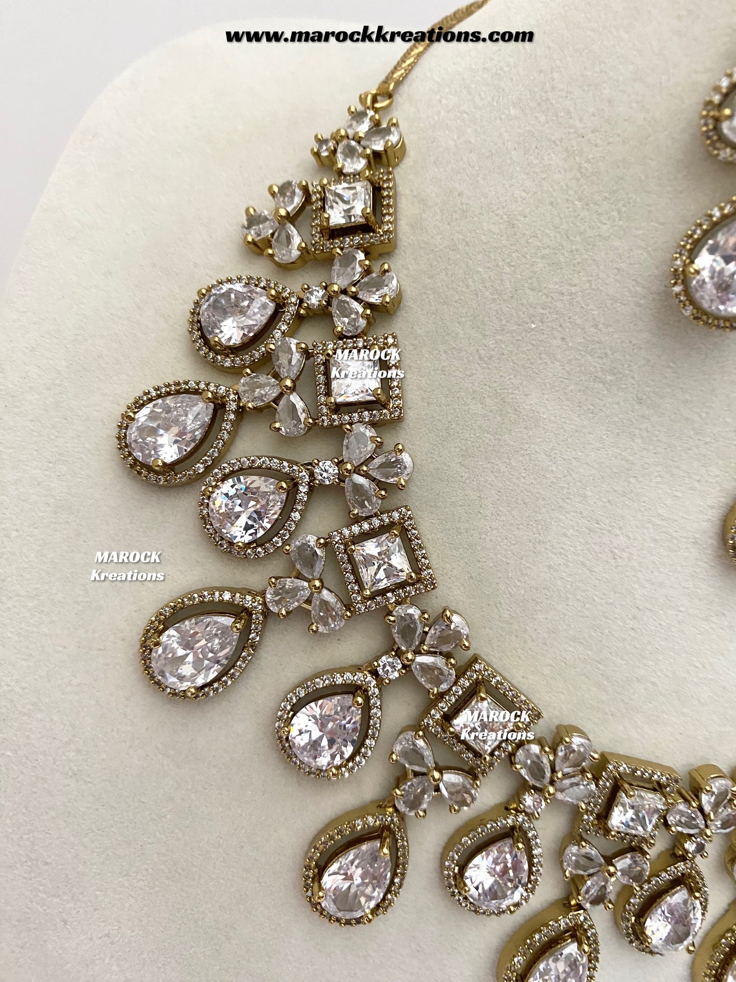 Erona Antique Gold American Diamond Statement Necklace set