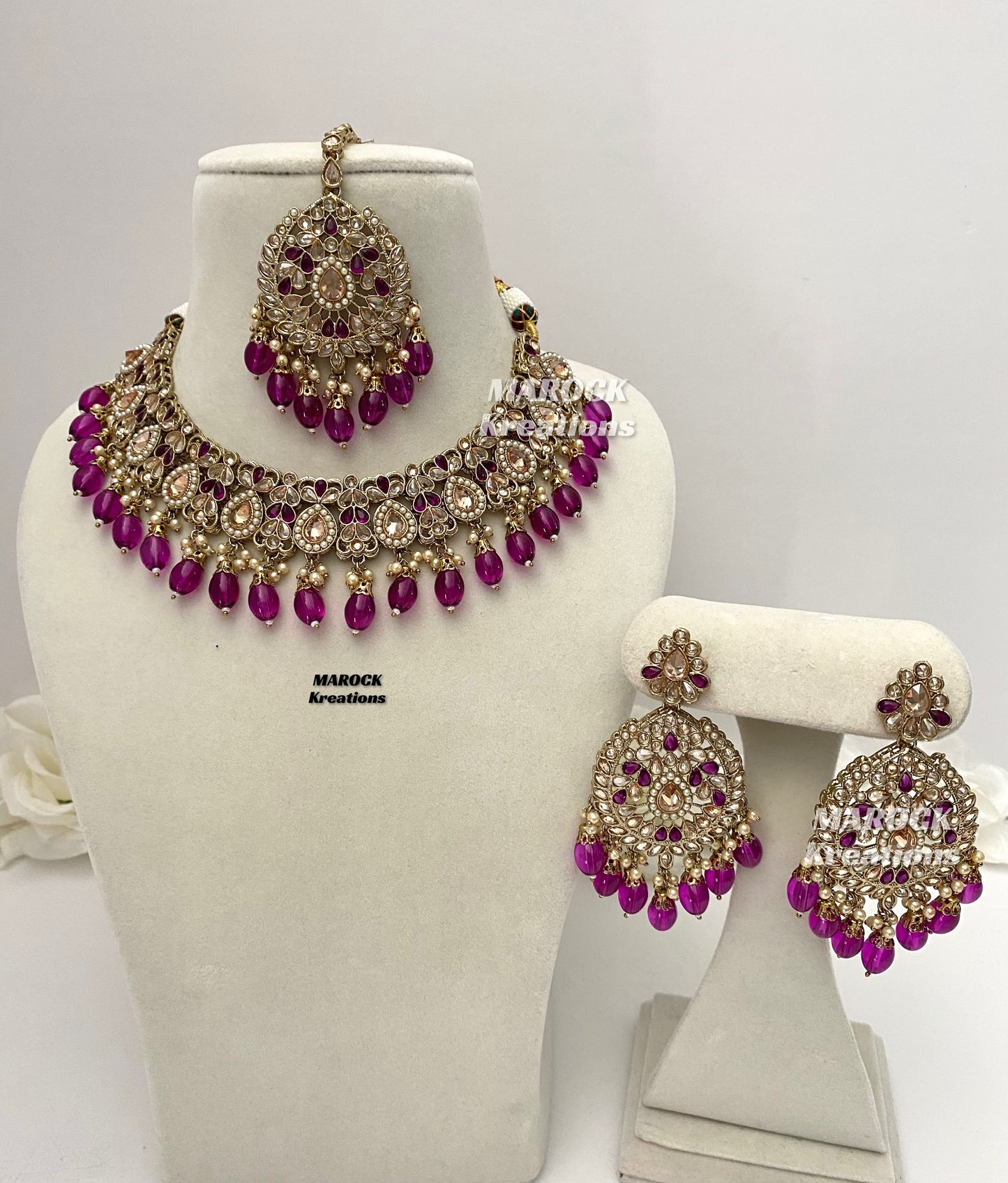 Antique Gold/Purple Polki Necklace set