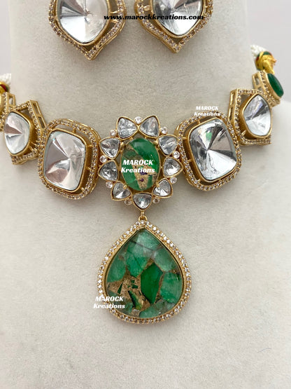 Kalpana Premium Quality Moissanite Kundan and doublet stone Statement Choker set