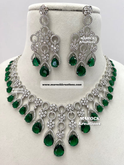 Anshika Silver American Diamond Necklace set